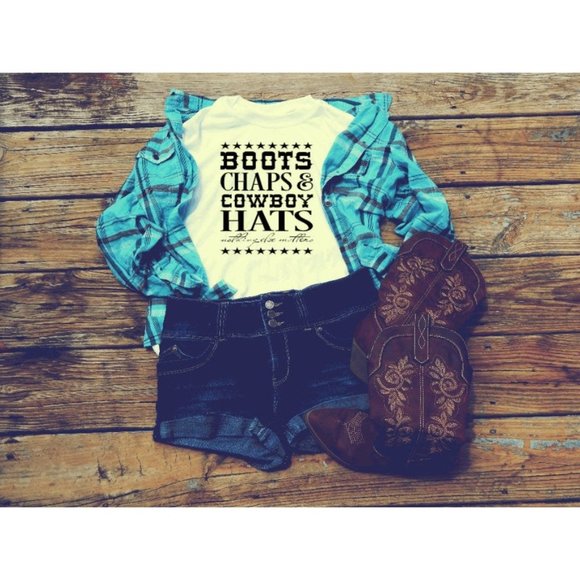 Boots, Chaps, Cowboy Hats, Song Lyrics T Shirt - Picture 1 of 8